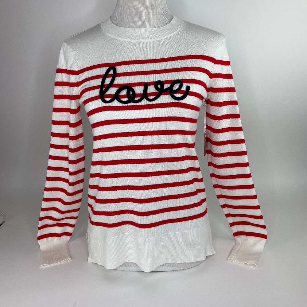 Valentine's Day Love Red White Striped Sweater